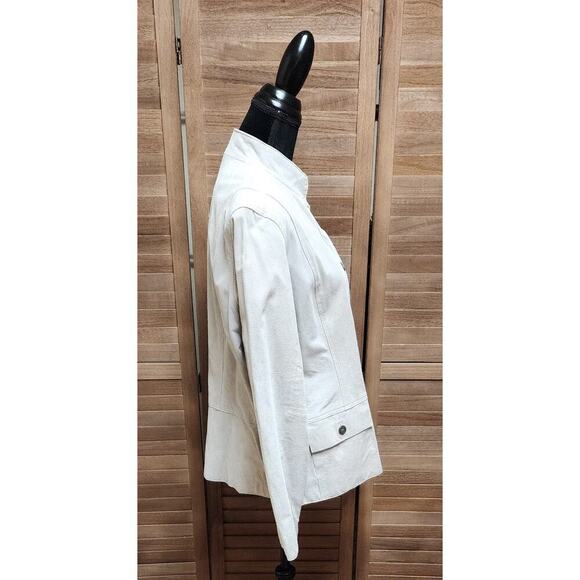 Chico's 3 Womens Gray Leather Suede Jacket 16 Button Up Business Casual Pea Coat - Picture 3 of 7